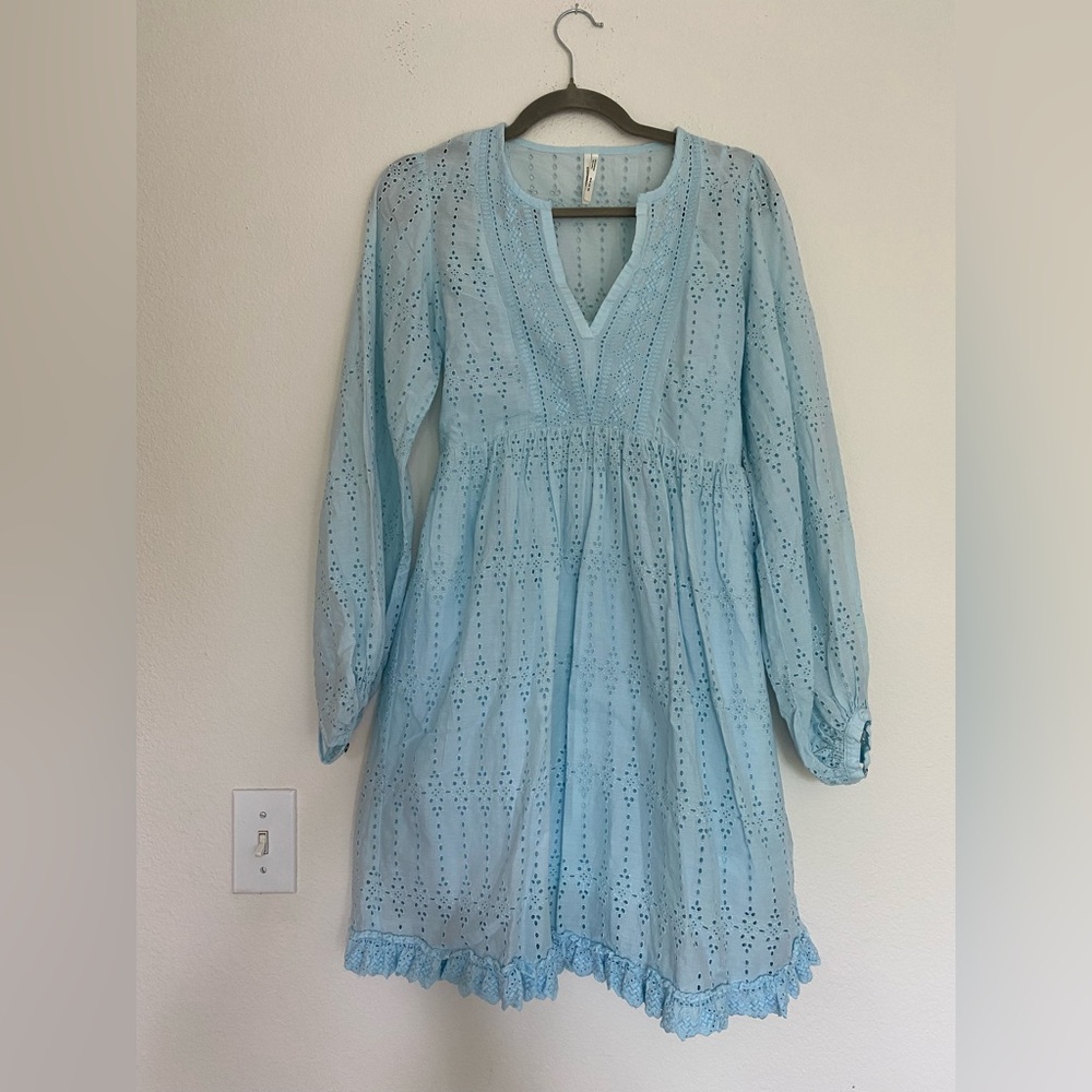 Anthropologie Baby Blue Eyelet Dress 100% Cotton Size 2